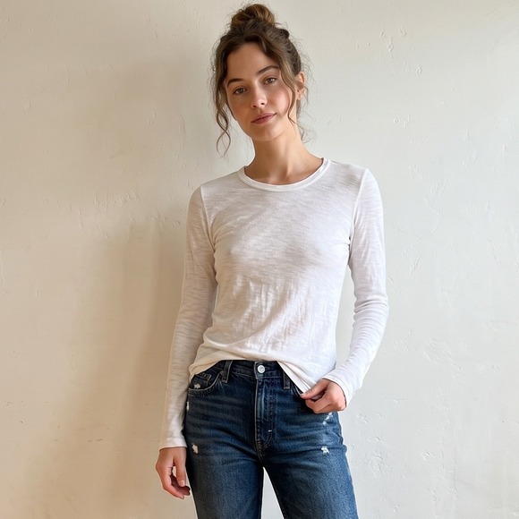 James Perse Tops - James Perse Womens Top 1 Small White Long Sleeve Crew Slub Supima Cotton